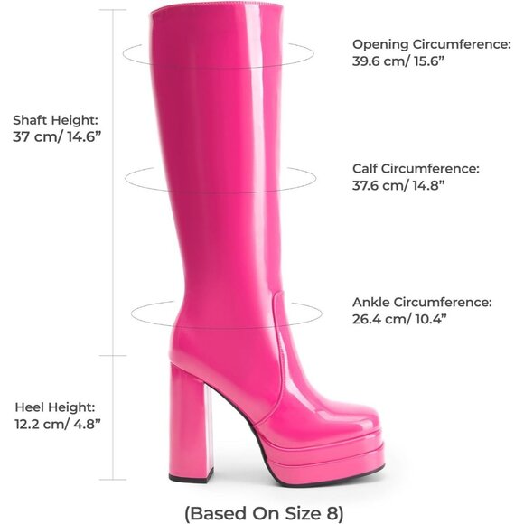 ⚡Women's Hot Pink Faux Leather Platform Heeled Knee High Long Chunky Tall Boot - Picture 2 of 7